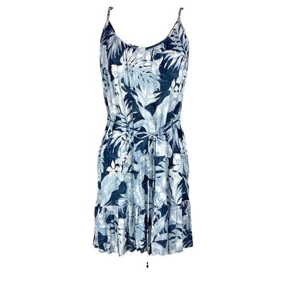 H&M Dresses & Skirts - H&M Womens Blue Floral Belted Dress Sleeveless Crinkle Waist Tie Hawaiian S